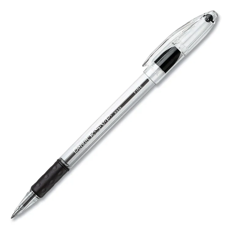 Pentel PEN BK90ASW2 — Pentel R.S.V.P. Ballpoint Stick Pens - Fine Pen Point - Refillable - Black - Clear Barrel - Stainless Steel Tip - 24 / Pack