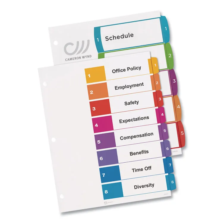 Avery Dennison AVE 11133 — Avery® Ready Index Custom TOC Binder Dividers - 8 x Divider(s) - 1-8, Table of Contents - 8 Tab(s)/Set - 8.5 Divider Width x 11 Divider Length - 3 Hole Punched - White Paper Divider - Multicolor Paper Tab(s) - 8 / Set