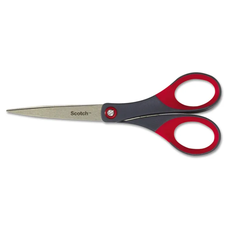 3M MMM 1448 — Scotch Precision Scissors - Straight Handles - 8 Overall Length - Left/Right - Stainless Steel - Red, Gray - 1 Each
