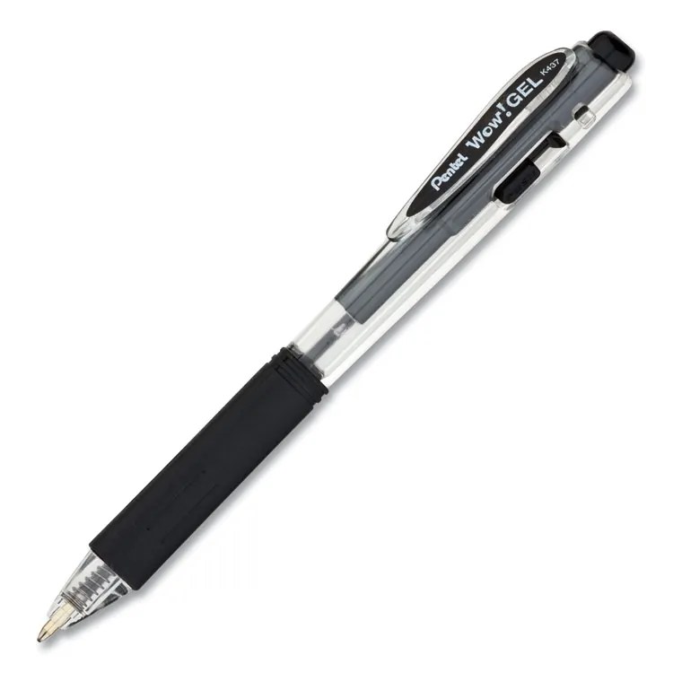 Pentel PEN K437A — Pentel Wow! Gel Pens - Medium Pen Point - 0.7 mm Pen Point Size - Retractable - Black Gel-based Ink - Clear Barrel - 12 / Dozen