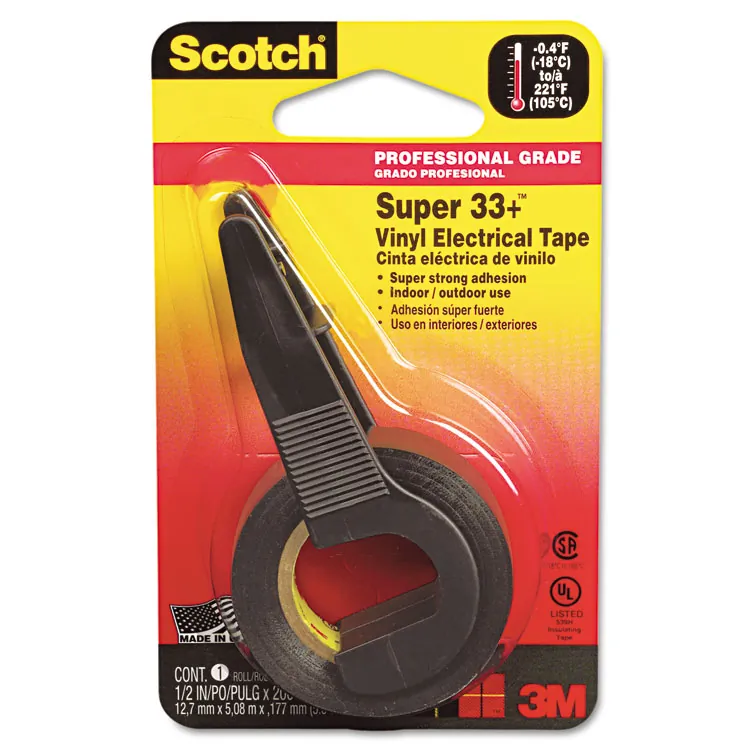 3M MMM 194 — Scotch Electrical Tape - 16.67 ft Length x 0.50 Width - Plastic - Vinyl Backing - Dispenser Included - 1 / Roll - Black