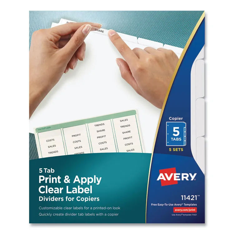 Avery Dennison AVE 11422 — Avery® Print & Apply Clear Label Dividers - Index Maker Easy Peel Printable Labels - 8 Blank Tab(s) - 8 Tab(s)/Set - 8.5 Divider Width x 11 Divider Length - Letter - White Divider - White Tab(s) - 5 / Pack