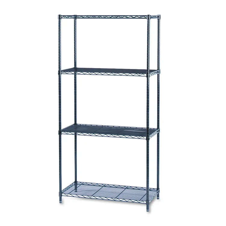 SAFCO PRODUCTS SAF 5291BL — Safco Industrial Wire Shelving - 48 x 18 x 72 - 4 x Shelf(ves) - 1250 lb Load Capacity - Leveling Glide, Dust Proof, Adjustable Leveler, Adjustable Feet - Black - Powder Coated - Steel, Plastic - Assembly Required