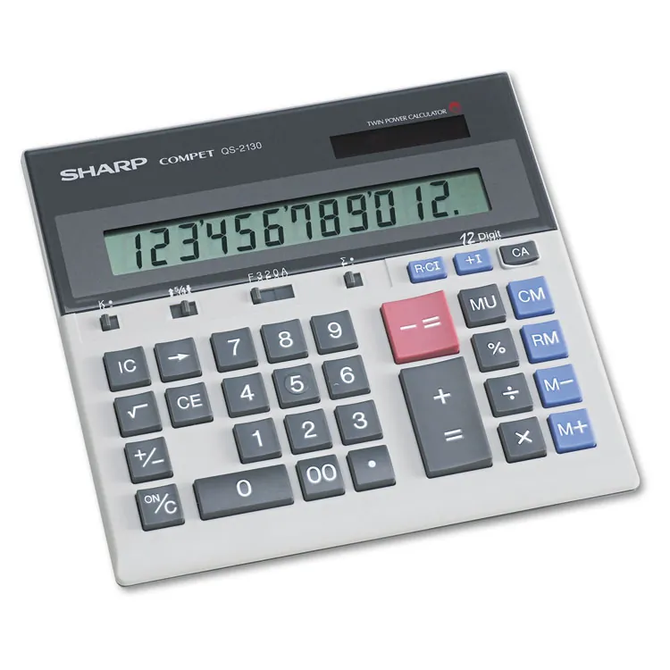 SHARP NEC QS2130 — Sharp Calculators QS-2130 12-Digit Commercial Desktop Calculator - 4-Key Memory, Sign Change, Backspace Key, Auto Power Off - 1 Line(s) - 12 Digits - LCD - Battery/Solar Powered - 0.7 x 7.3 x 6.9 - Gray - 1 Each