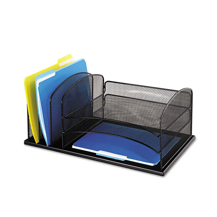SAFCO PRODUCTS SAF 3254WH — Safco Onyx 3 Tray/3 Upright Section Desk Organizer - 8.3 Height x 19.5 Width x 11.5 Depth - Desktop - White - Steel - 1 Each