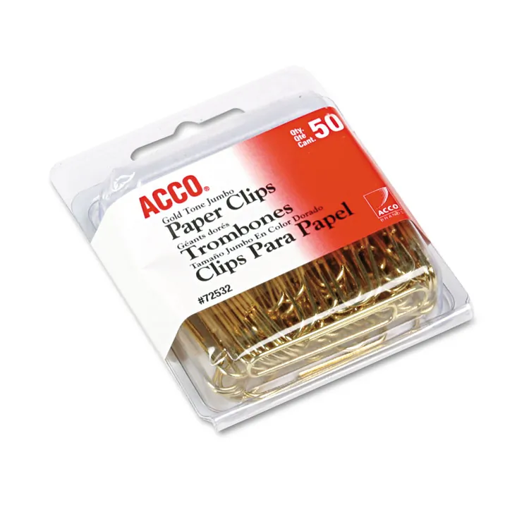 ACCO Brands ACC 72533 — Acco Paper Clips - No. 2 - 10 Sheet Capacity - Long Lasting, Durable - 100 / Pack - Gold - Metal
