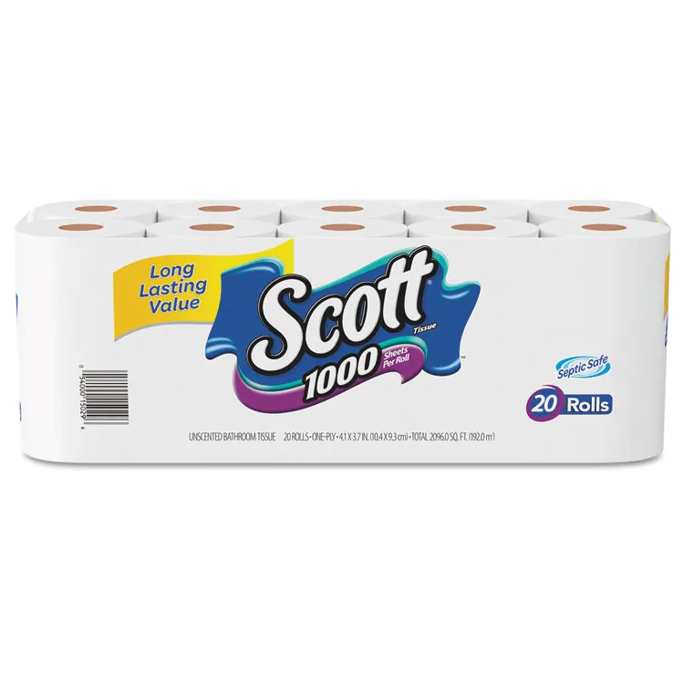 KIMBERLY CLARK KCC 20032 — Scott Toilet Paper/Bath Tissue - 1 Ply - 1000 Sheets/Roll - White - Paper - Long Lasting, Septic Safe, Sewer-safe - For Bathroom - 1000 - 20 / Pack