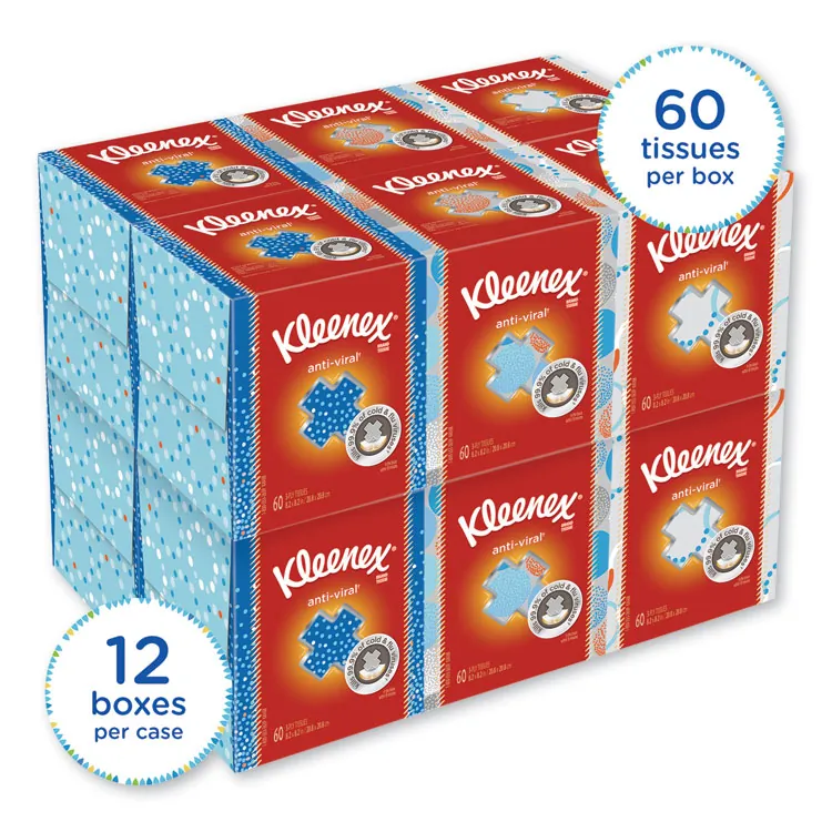 KIMBERLY CLARK KCC 21286 — Kleenex Anti-viral Facial Tissue - 3 Ply - 8.25 x 8.20 - White - Paper - Anti-viral, Soft, Pre-moistened - For Office Building, Face, School, Restaurant, Dental Clinic - 60 Per Box - 3 / Pack