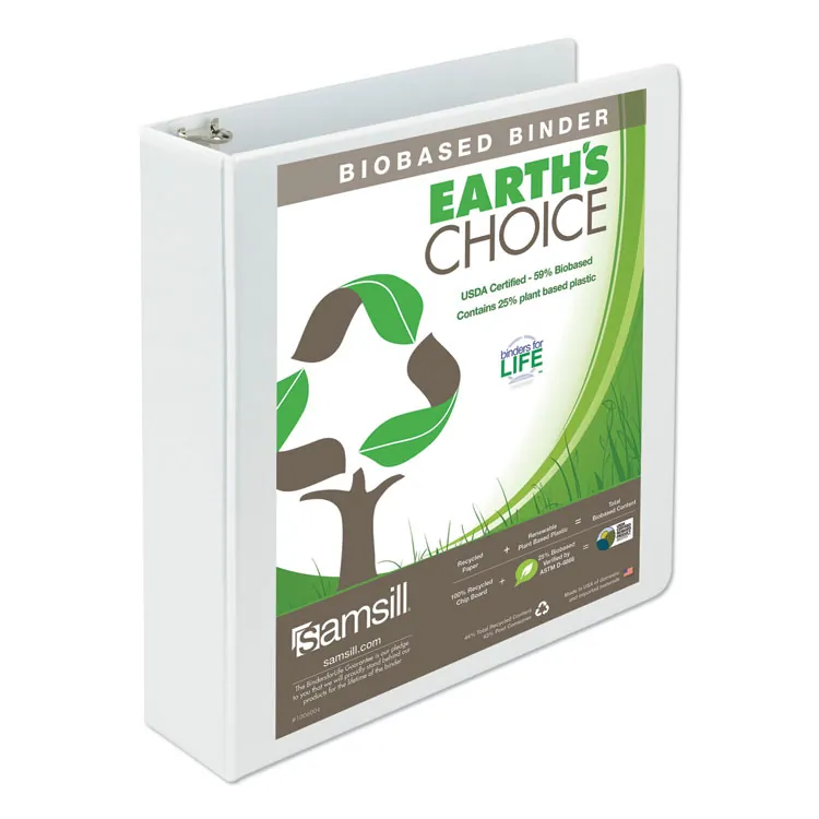 Samsill SAM 18967 — Samsill Earth's Choice Biobased USDA Certified 2 View Binder - 2 Binder Capacity - Letter - 8 1/2 x 11 Sheet Size - 425 Sheet Capacity - 3 x Round Ring Fastener(s) - 2 Internal Pocket(s) - Polypropylene, Chipboard - White - Recycled - Bio-based, Acid-free, Clear Overlay, Archival-safe - 1 Each