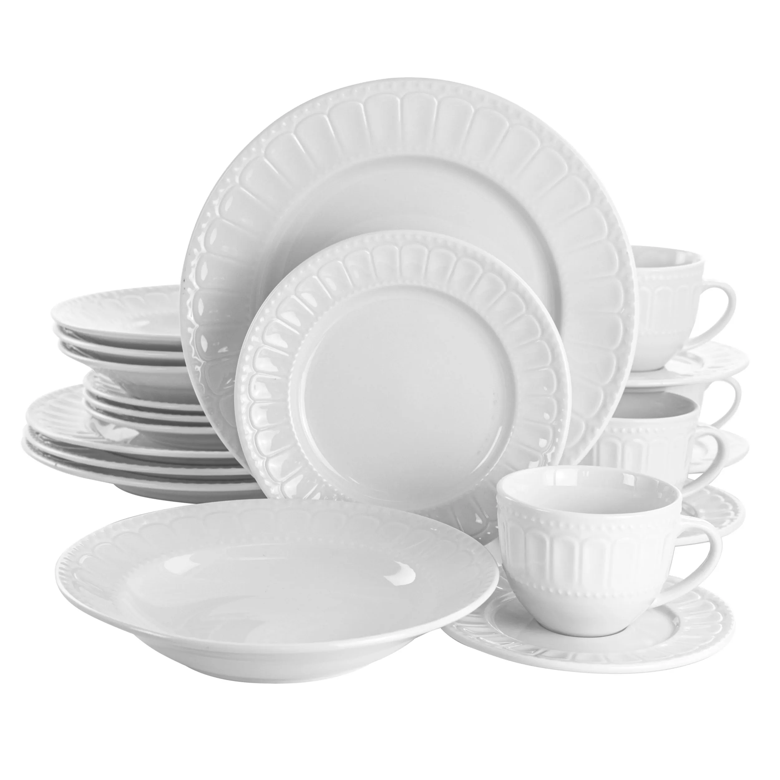 ELAMA EL-CHARLOTTE — Elama Charlotte 20 Piece Porcelain Dinnerware Set in White