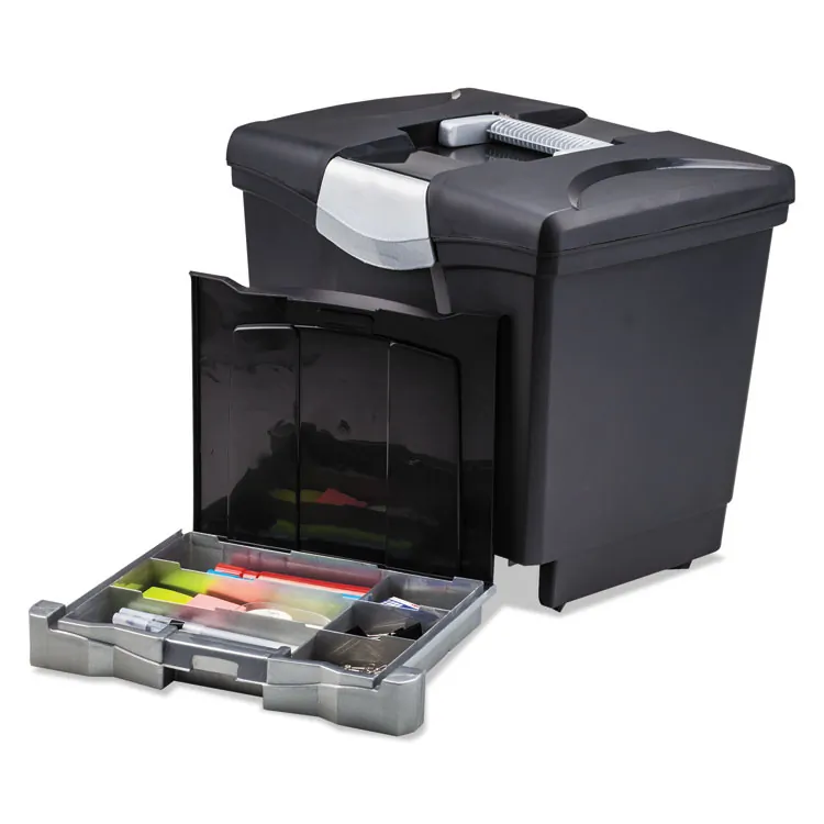 STOREX STX 61523U01C — Storex Portable file Box with Drawer - External Dimensions: 11.5 Width x 14.3 Depth x 13 Height - Latch Lock Closure - Plastic - Black - For Document, Pen/Pencil, File, Letter - Recycled - 1 / Carton