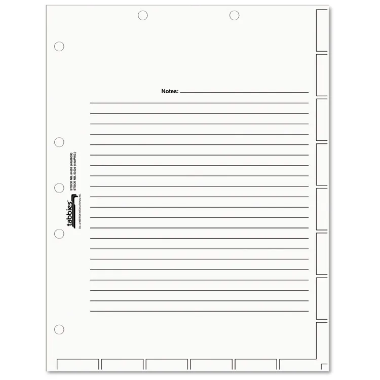 TABBIES TAB 54520 — Tabbies Medical Chart Index Divider Sheets - Blank Tab(s) - 7 Hole Punched - White Divider - White Tab(s) - 400 / Box