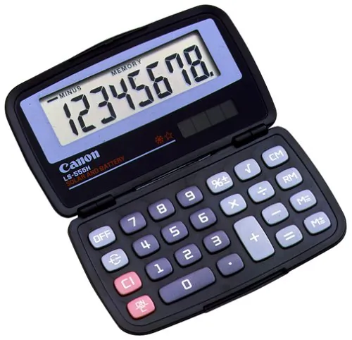 CANON 4009A006 — Canon LS555H Wallet Calculator - Hard Shell Cover, Auto Power Off - 8 Digits - LCD - Battery/Solar Powered - 4.3" x 2.9" x 0.6" - Black - 1 Each