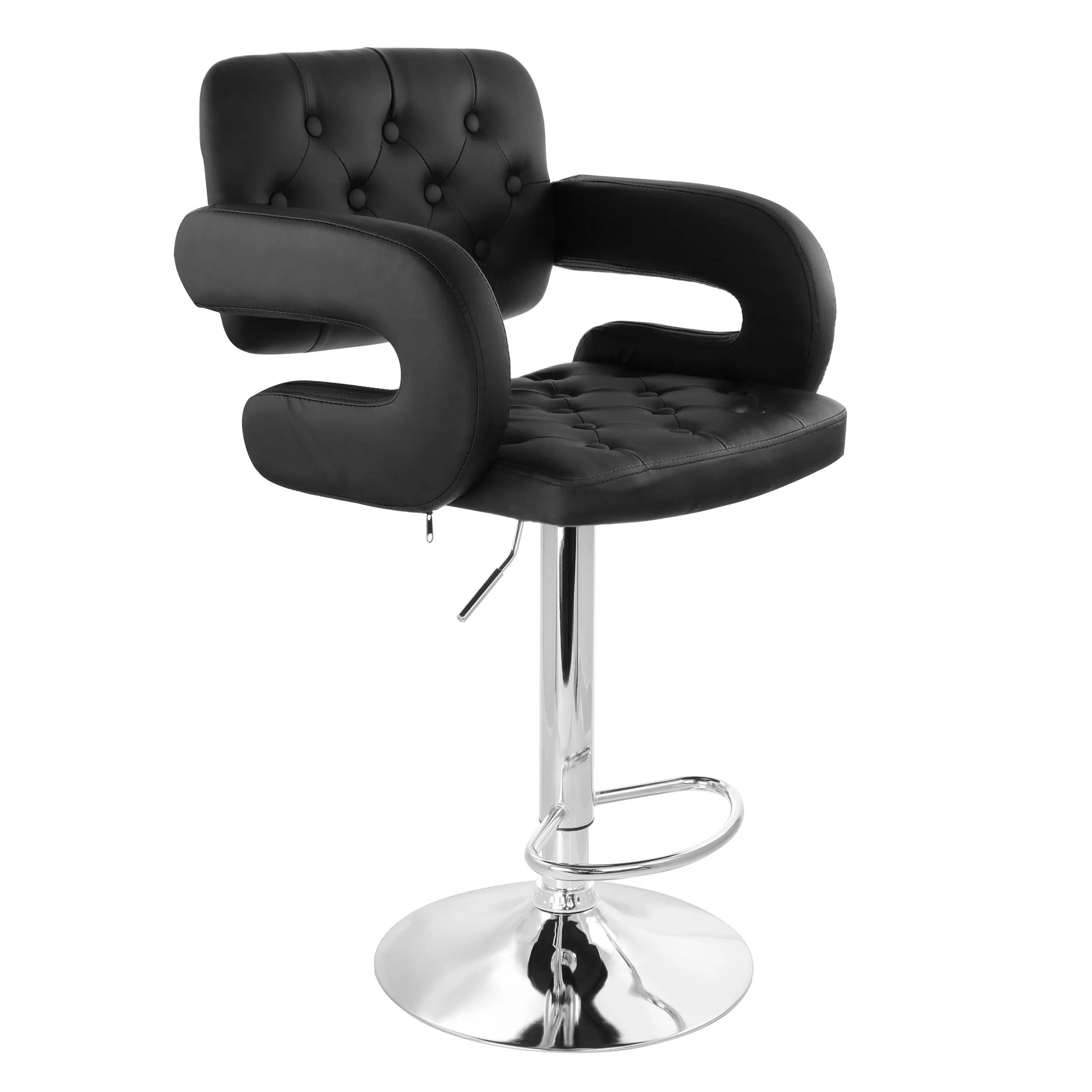 ELAMA ELM-704C-BLK — Elama 2 Piece Diamond Stitched Faux Leather Bar Stool in Black with Chrome Base and Adjustable Height
