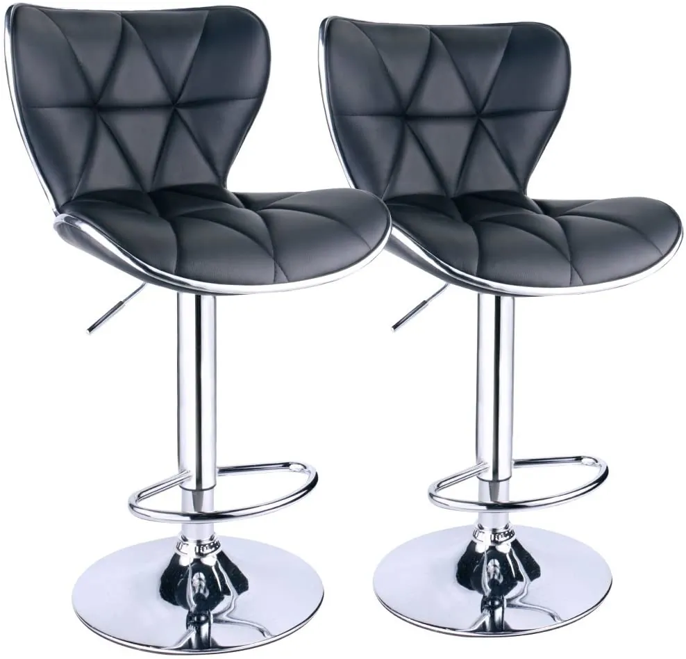 ELAMA ELM-799-21-DGRY — Elama 2 Piece Shell Back Faux Leather Adjustable Bar Stool in Dark Gray with Chrome Base
