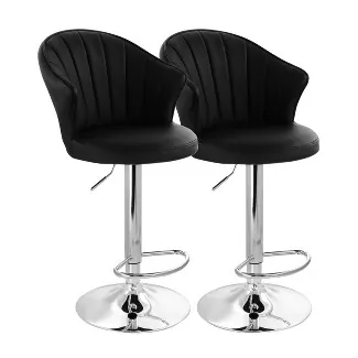 ELAMA ELM-708-BLK — Elama 2 Piece Square Tufted Faux Leather Adjustable Bar Stool in Black with Chrome Base