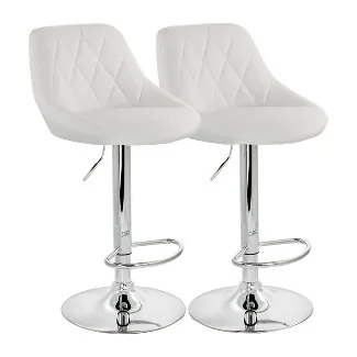 ELAMA ELM-704C-WHT — Elama Adjustable Height White Faux Leather Bar Stools
