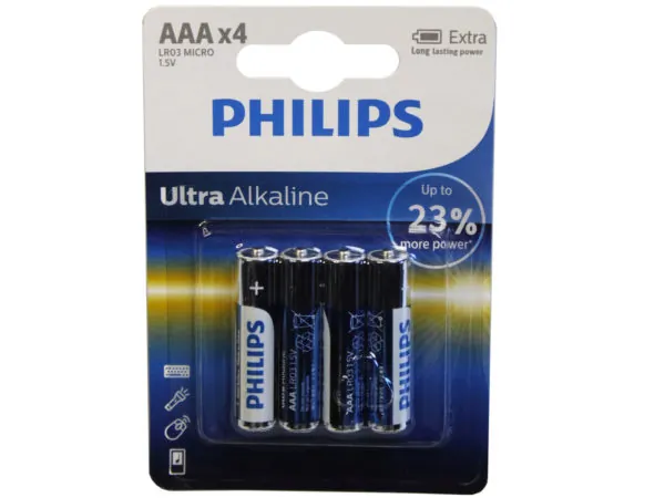 Bulk Buys DA196 — Philips Ultra Alkaline AAA Battery 4-Pack - Long Lasting Power