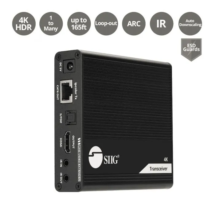 Siig CE-H26N11-S1 — SIIG 4K HDMI 2.0 EXTENDER TRANSCEIVER 4K 60HZ, UP TO 230 FT (70M) (CE-H26N11-S1