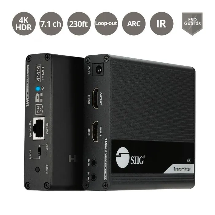 Siig CE-H26L11-S1 — SIIG 4K60 HDMI EXTENDER W/IR, HDR & ARC UP TO 230 FT (70M) (CE-H26L11-S1)