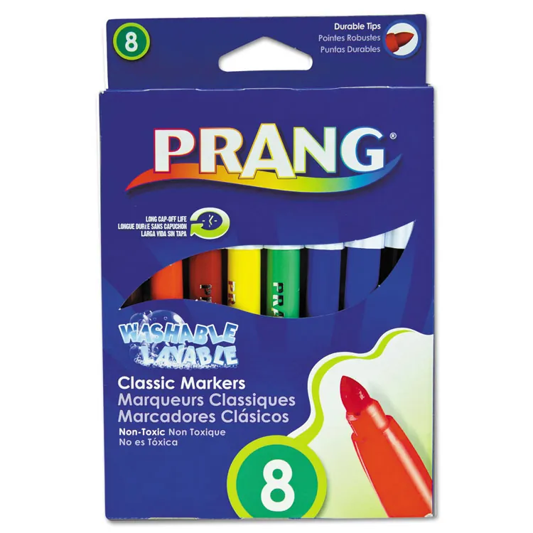 DIXON TICONDEROGA CO. DIX 80680 — Prang Bullet Tip Washable Master Pack Art Markers - Broad Marker Point - Bullet Marker Point Style - Assorted - White Barrel - 8 / Set