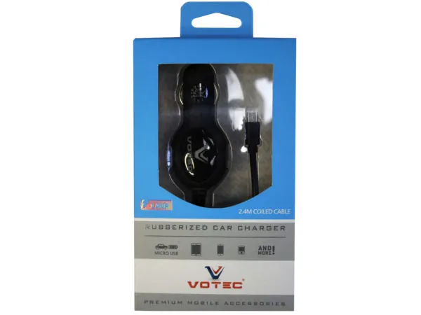Bulk Buys CA657 — Votec Coiled Black Micro USB Car Charger with Cable