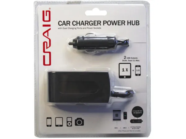 Bulk Buys EN841 — CRAIG 24V USB Car Charging Hub with Dual DC Outputs