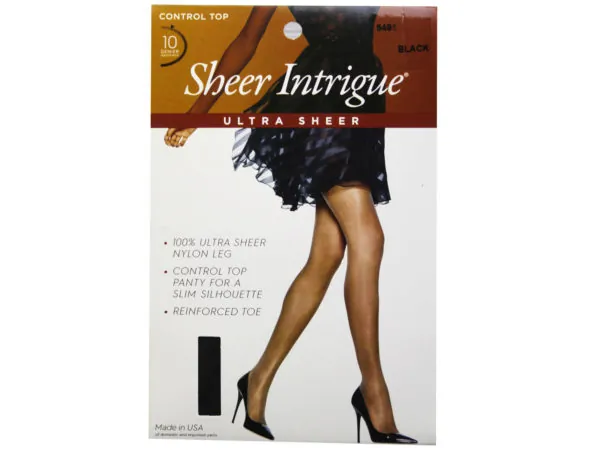 bulk buys GW845 - Midnight Black Ultra Sheer Control Top Pantyhose Size C