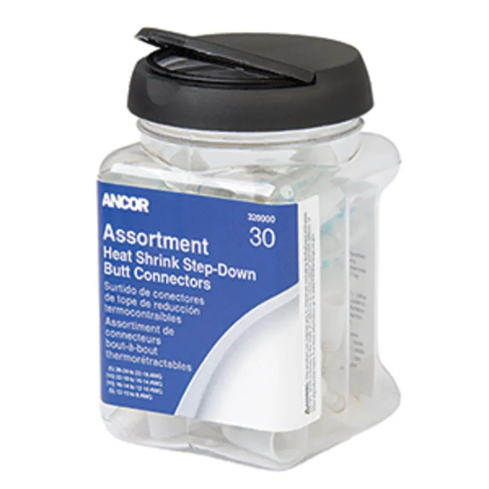 Ancor 320000 — Ancor Heat Shrink Multi-Wire Step Down Butt Connectors 24-8 Assorted 30-Piece Jar