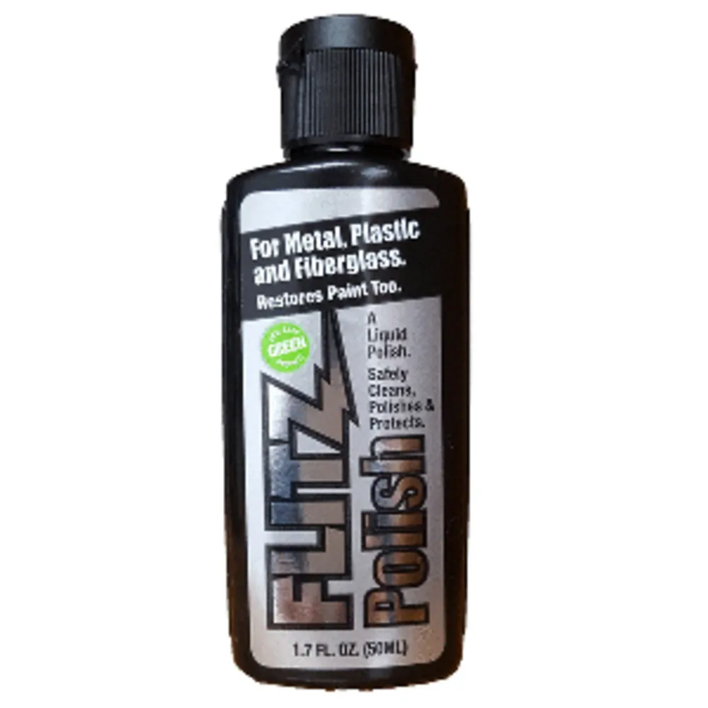 Flitz LQ 04502 — <p><strong>Liquid Polish - 1.7oz. Bottle</strong></p><p>A diluted version of our paste formula, this product is a high-performance cleaner and polish in a liquid form. Specially formulated to clean and polish with the ease and economy of a liquid, this concentrated formula goes three times farther than other liquids and leaves a brilliant shine in half the time.</p><p><strong>Cleans & Polishes:</strong></p><ul><li>Brass, Copper, Silverplate, Sterling Silver, Chrome, Stainless Steel, Nickel, Bronze, Solid Gold, Aluminum, Anodized Aluminum, Pewter and Factory Hot Gun Bluing.</li></ul><p><strong>Removes:</strong></p><ul><li>Tarnish, rust, water stains, heat discoloration, oxidation & fingerprints.</li><li>Not suitable for: Electroplated Finishes.</li></ul><p><strong>How To Use:</strong></p><p>1. Apply
