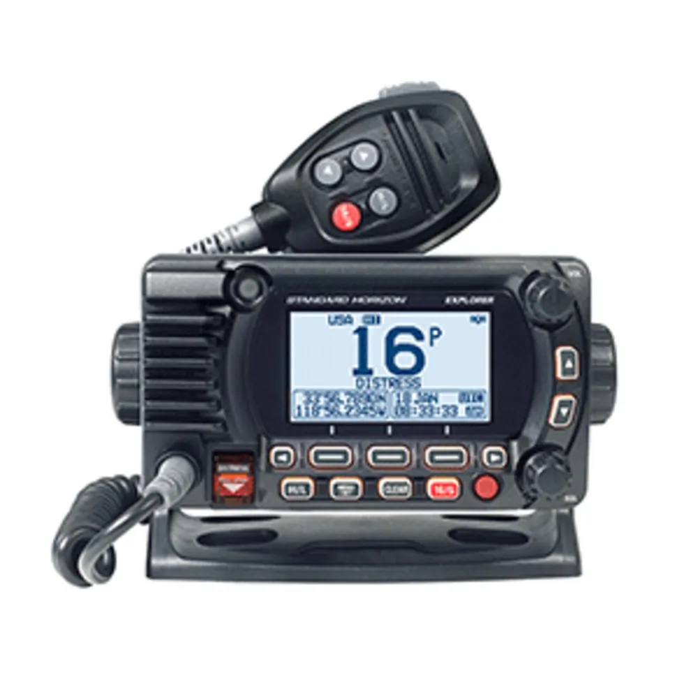 Standard Horizon GX1850B — <p><strong>GX1850 Fixed Mount VHF - NMEA 2000 - Black</strong></p><p><strong>NMEA2000 Compatible</strong></p><p>Easy plug and play connectivity to the NMEA bus. A single plug in interface allows connectivity of GPS data, and DSC calling between compatible devices.</p><p><strong>Second Station RAM4 compatibility</strong></p><p>Now compatible with Standard Horizon's latest second station microphone RAM4, model SSM-70. All functions on the main radio can now be controlled on the Second Station RAM4, this includes all radio functions, DSC functions, and intercom features between the radio and the Second Station.</p><p><strong>E2O Easy to Operate Menu System</strong></p><p>Redesigned with the operator in mind, the new Easy to Operate menu system is now more intuitive than ever. Access all the menu functions and settings with just a few simple steps. DSC calling and D