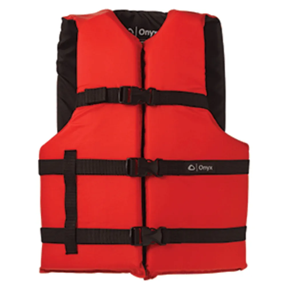 Onyx Outdoor 103000-100-004-12 — Onyx Nylon General Purpose Life Jacket - Adult Universal - Red