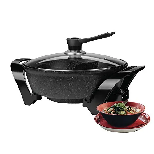 Brentwood SK-72BK — Brentwood Electric Non-Stick 6Qt Shabu Shabu Pot with Divider in Black