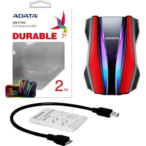 ADATA AHD770G-2TU32G1-CRD - RGB Waterproof 2TB External HDD for Gaming