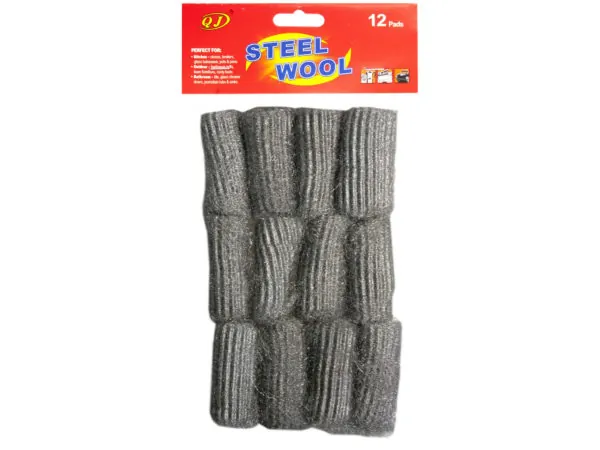 Bulk Buys HX494 — 12 Count Heavy-Duty Steel Wool Cleaning Pads