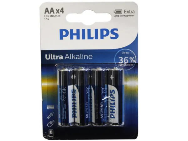 bulk buys DA195 - Philips Ultra Alkaline AA Batteries - 4 Pack