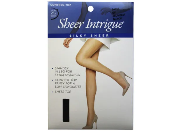 Bulk Buys GW835 — Midnight Black Silky Sheer Control Top Pantyhose - Large