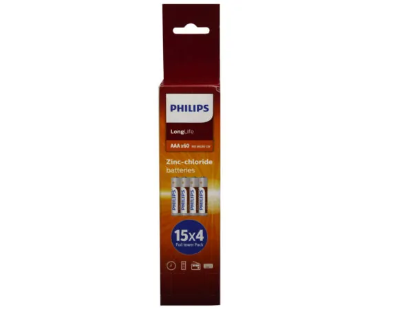 bulk buys DA188 - Philips Long Life Zinc Chloride AAA Batteries - 60 Pack