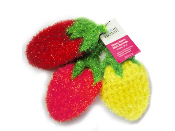 bulk buys HP254 - 3 Pack Colorful Strawberry Sponges: Red, Pink & Yellow