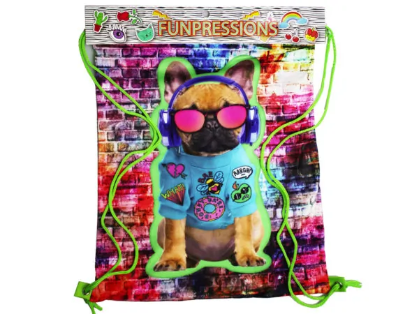 bulk buys FB787 - Funpressions Rad Bulldog Drawstring Backpack - Fun & Functio