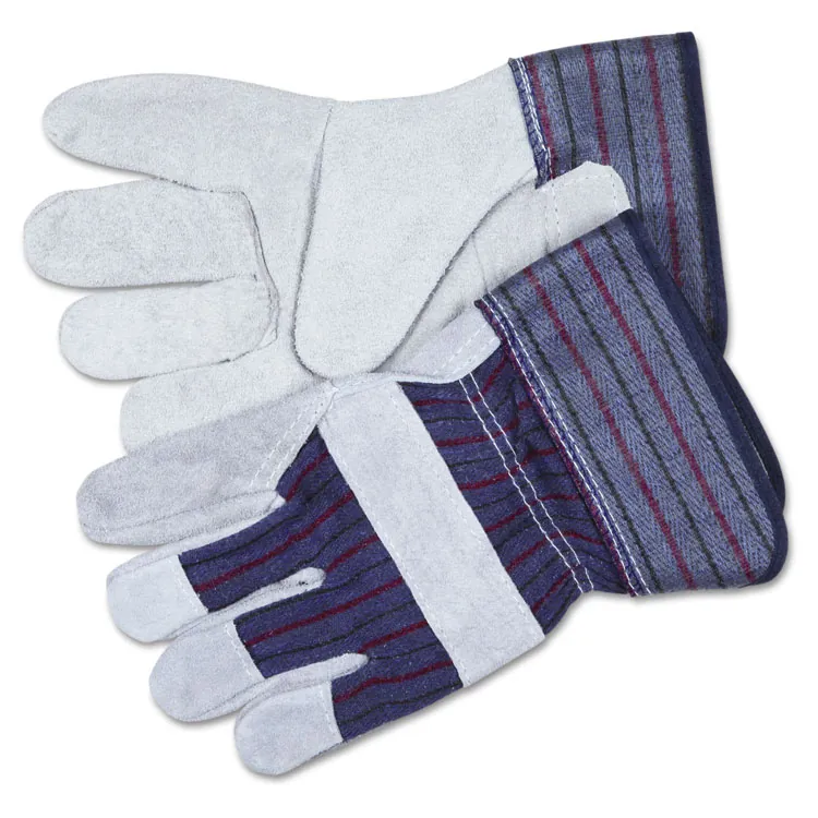 MCR SAFETY MCS CRW12010L — MCR Safety Leather Palm Economy Safety Gloves - Large Size - Leather Palm, Rubber Cuff - Blue - For Assembling, Construction, Landscape - 2 / Pair