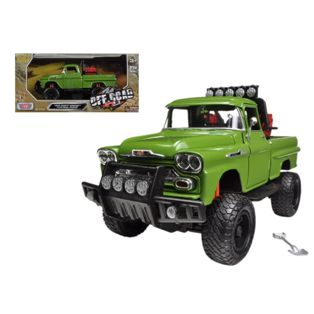 Motormax 79135grn — 1958 Chevrolet Apache Fleetside Off Road Truck Model - Green