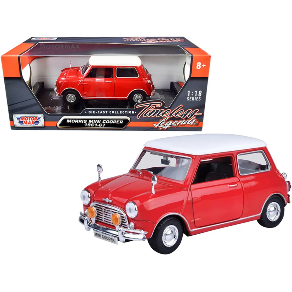 Motormax 73113red — Morris Mini Cooper 1961-1967 Diecast Model Red with White Top