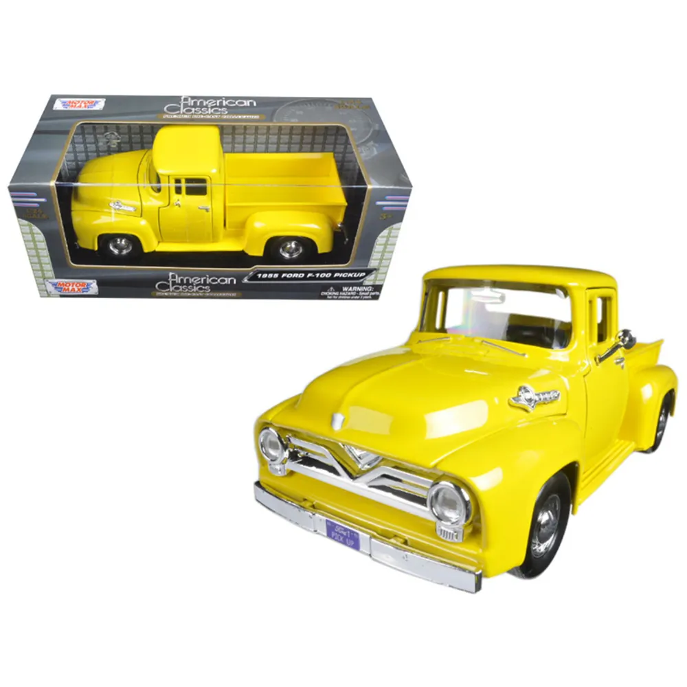 Motormax 79341Y — 1955 Ford F-100 Pickup Truck Yellow 1/24 Diecast Model