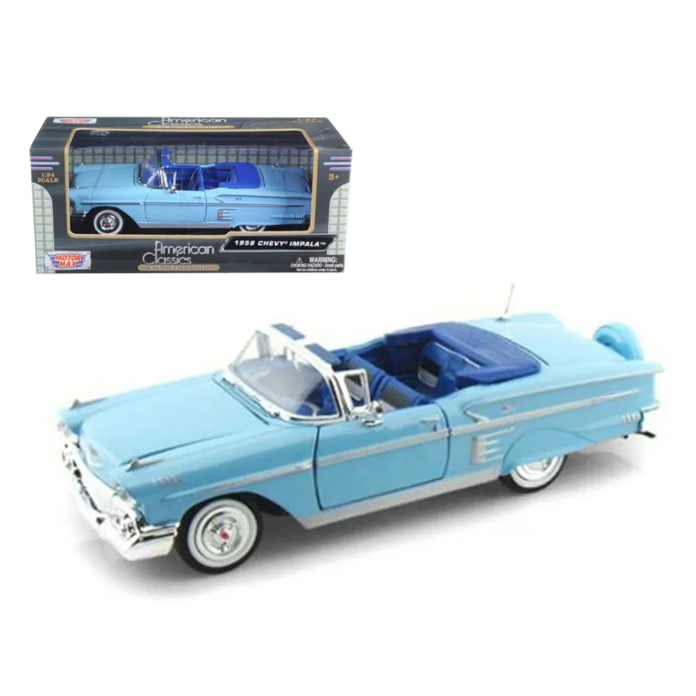 Motormax 73267bl — 1958 Chevrolet Impala Convertible Blue 1/24 Diecast Model Car