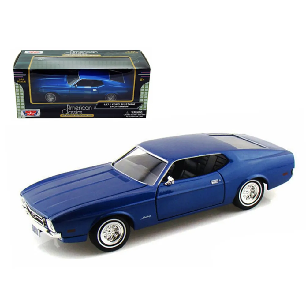 Motormax 73327bl — 1971 Ford Mustang Sportsroof Diecast Model Car - Blue - 1:24
