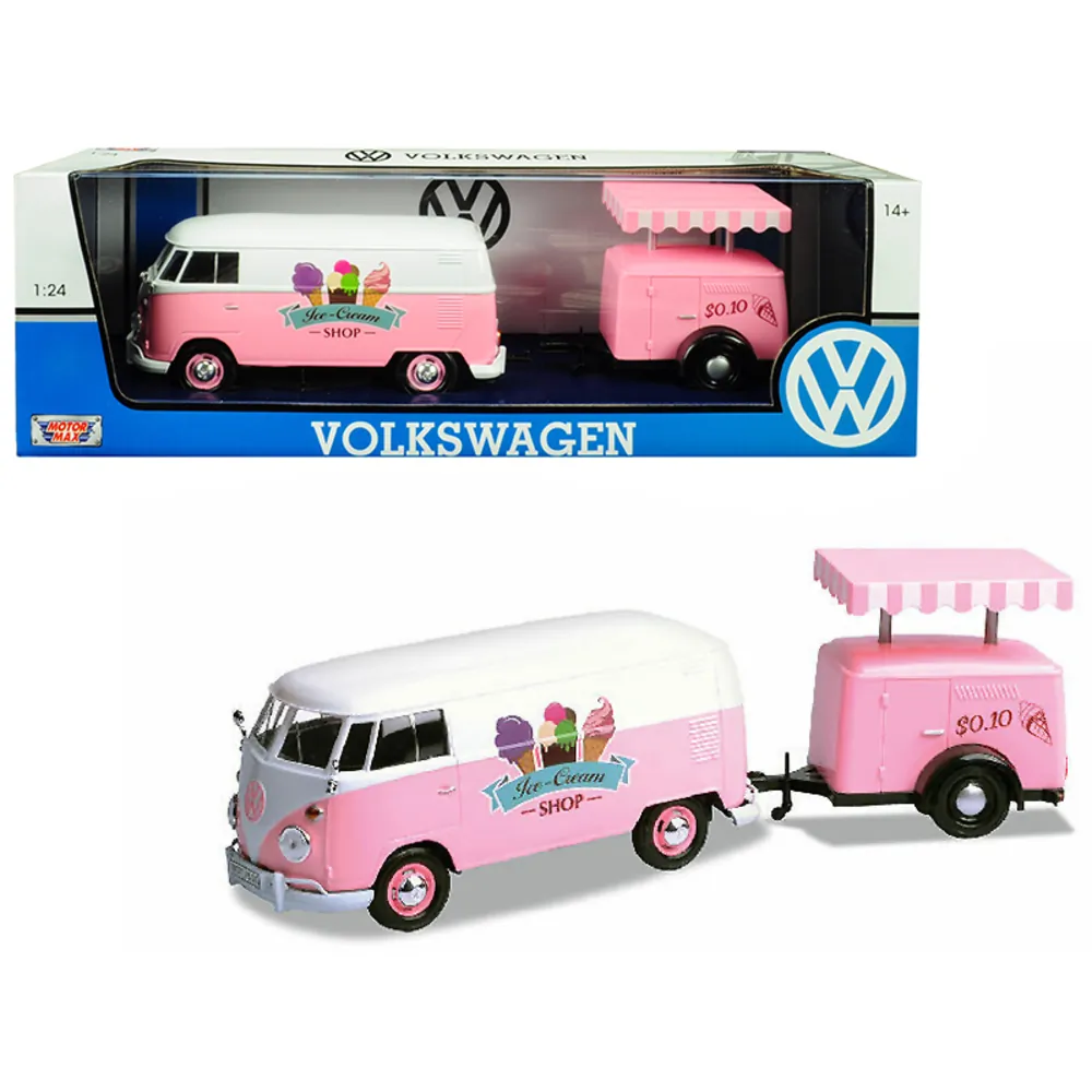 Motormax 79672 — Volkswagen T1 Ice-Cream Van & Trailer Diecast Model 1/24