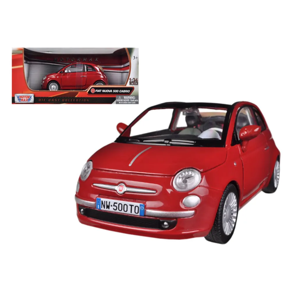 Motormax 73374r — Fiat 500 Nuova Cabrio Red Diecast Model Car 1:24 Scale