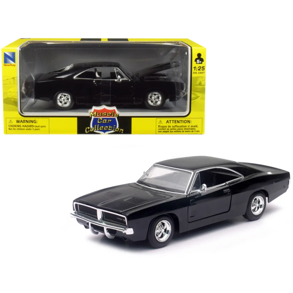 New Ray 71893B — 1969 Dodge Charger R/T Black Diecast Model Car 1/25 Scale