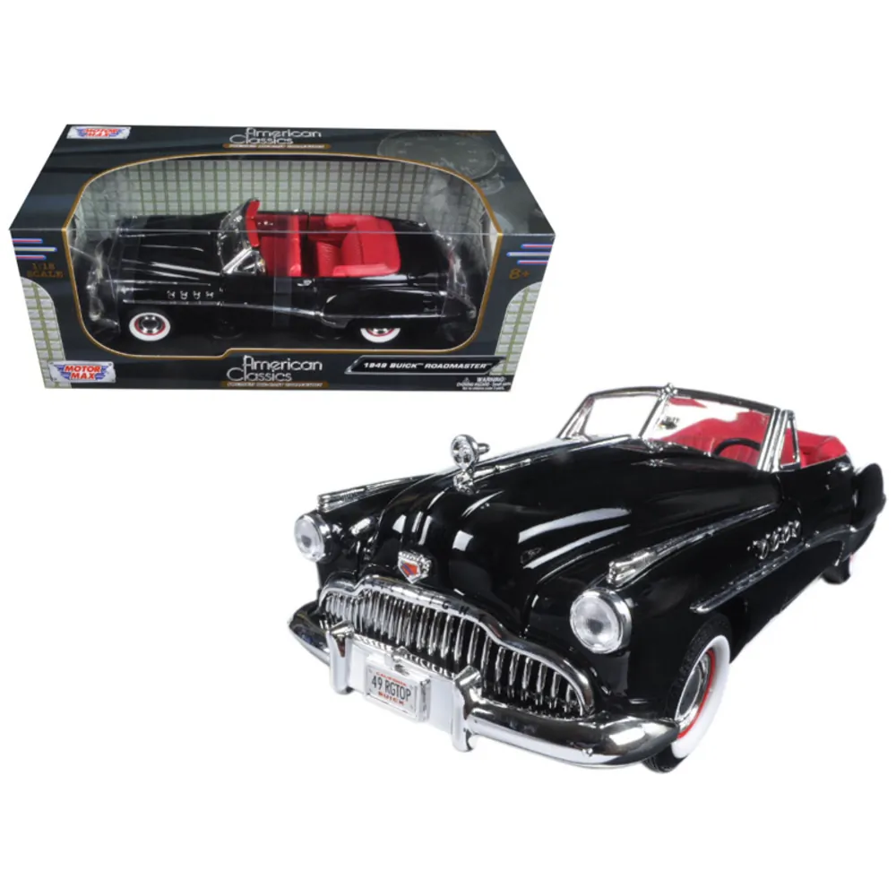 Motormax 73116AC-BK — 1949 Buick Roadmaster Black with Red Interior 1:18 Model Car